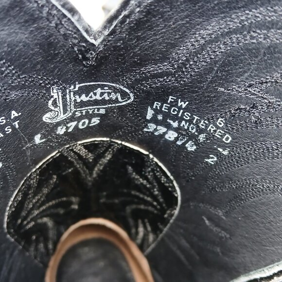 VINTAGE 80's JUSTIN COWBOY BOOTS - BLACK LIZARD/LEATHER - WOMEN'S 7.5 B - L4705 - Picture 7 of 13